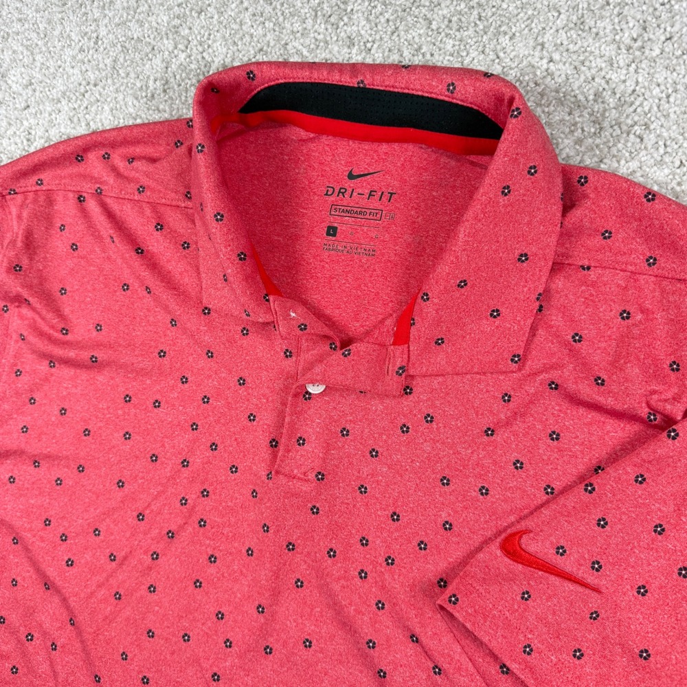Nike Golf Polo Mens Large Red Dri-FIT Standard Fit Short Sleeve Floral Print